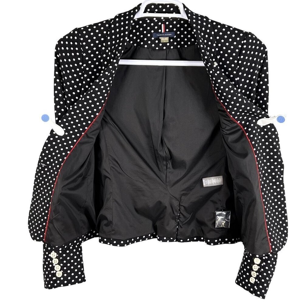 Tommy Hilfiger NEW Womens 4 Polka Dot Black White Logo Pin Blazer Career Wear - Picture 4 of 16